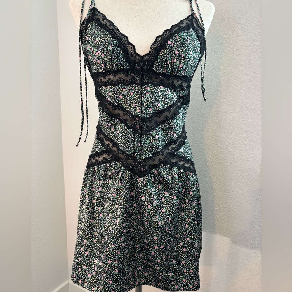 For Love And Lemons Black and Green Mini Dress